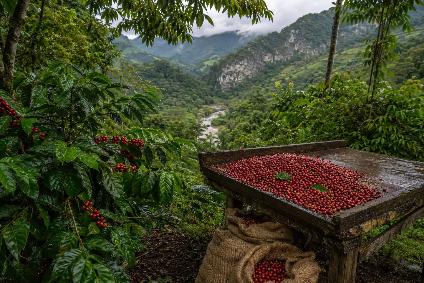 Coffee in the green mountains of Utuado