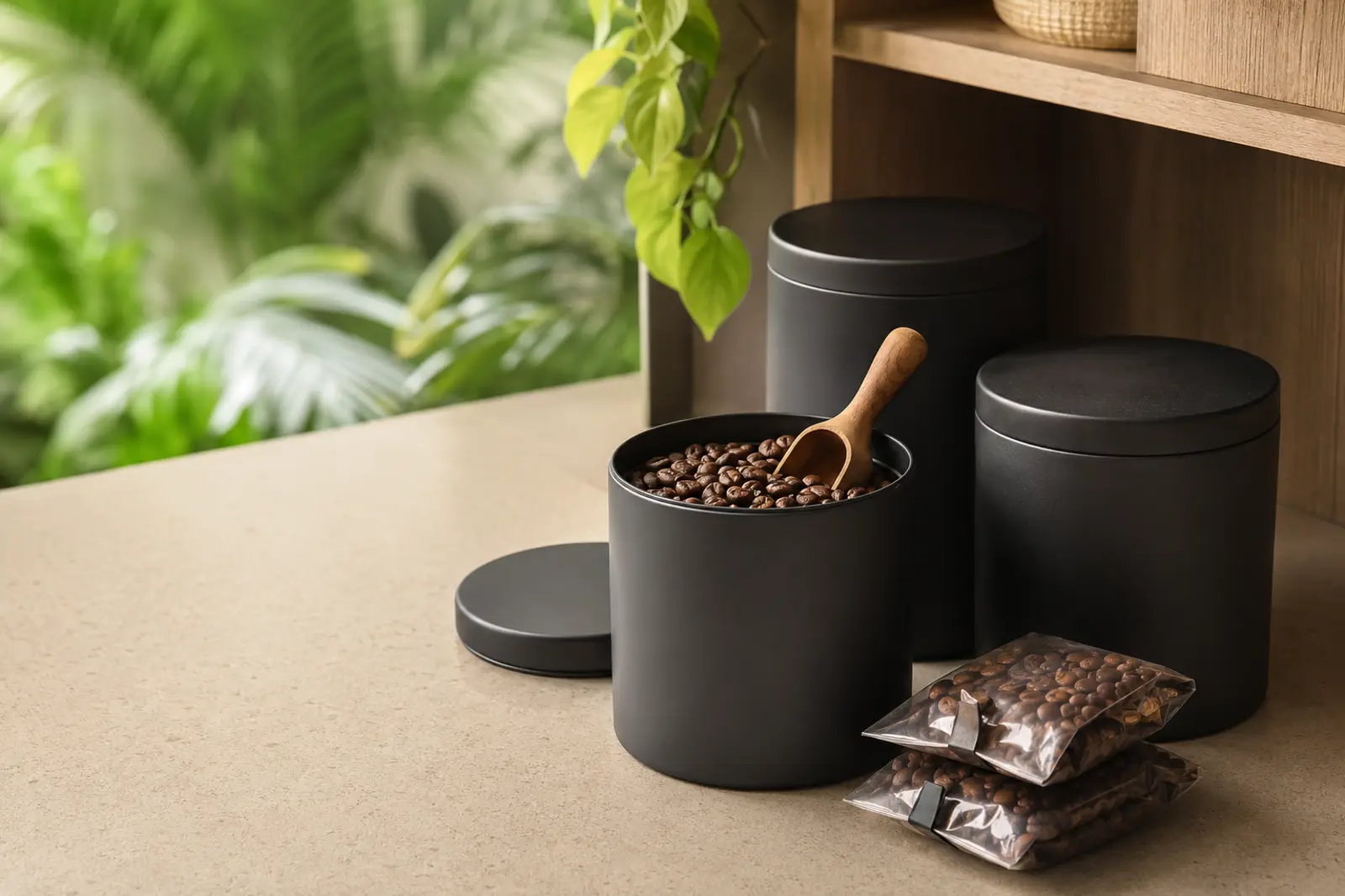 Coffee protected in airtight containers
