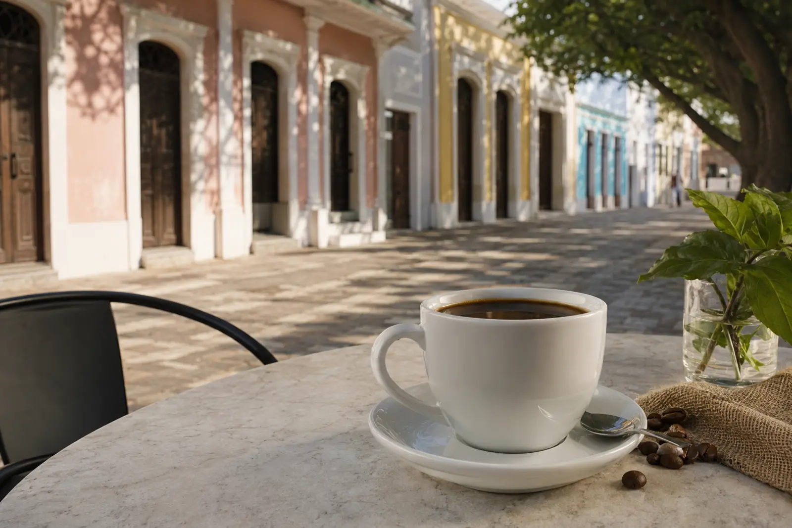Coffee beside the historic streets of Ponce Pueblo