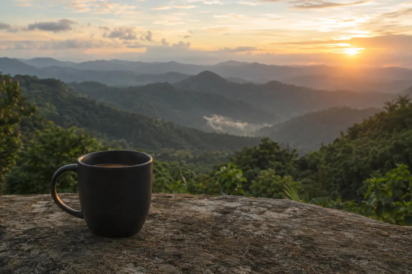 Morning coffee overlooking the mountains of Puerto Rico
