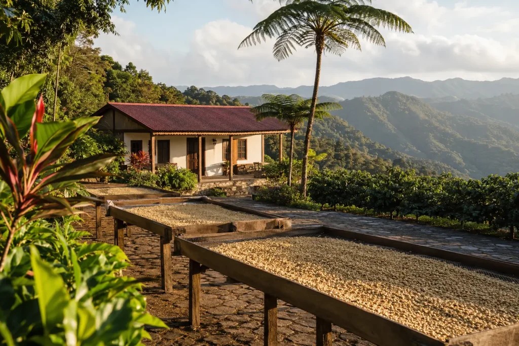 Illustrative editorial image inspired by the coffee region of Adjuntas, Puerto Rico