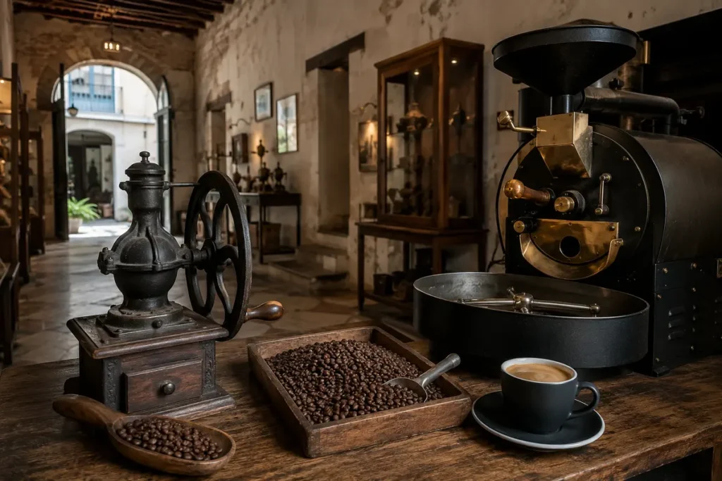 Illustrative editorial image inspired by the coffee region of Yauco, Maricao & San Juan, Puerto Rico