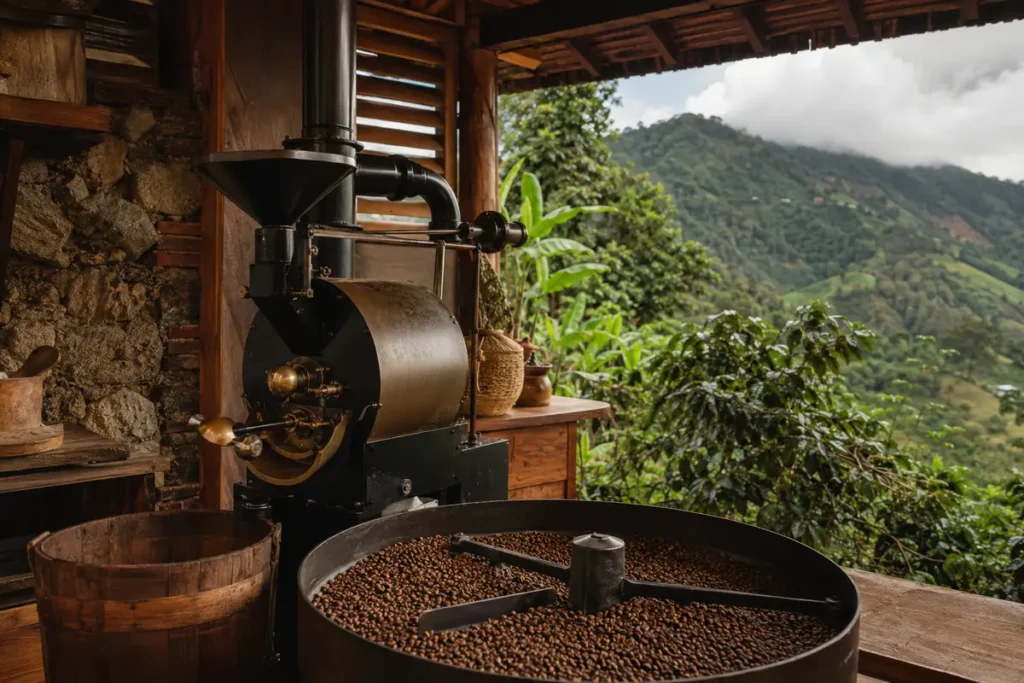 Illustrative editorial image inspired by the coffee region of Lares, Puerto Rico