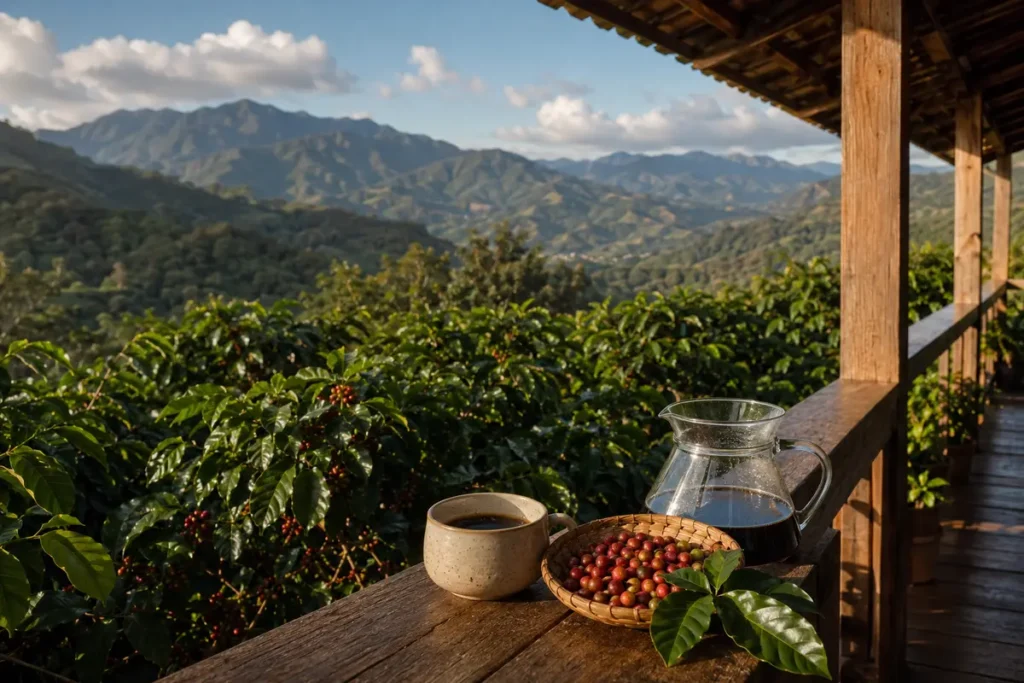 Illustrative editorial image inspired by the coffee region of Ponce, Puerto Rico