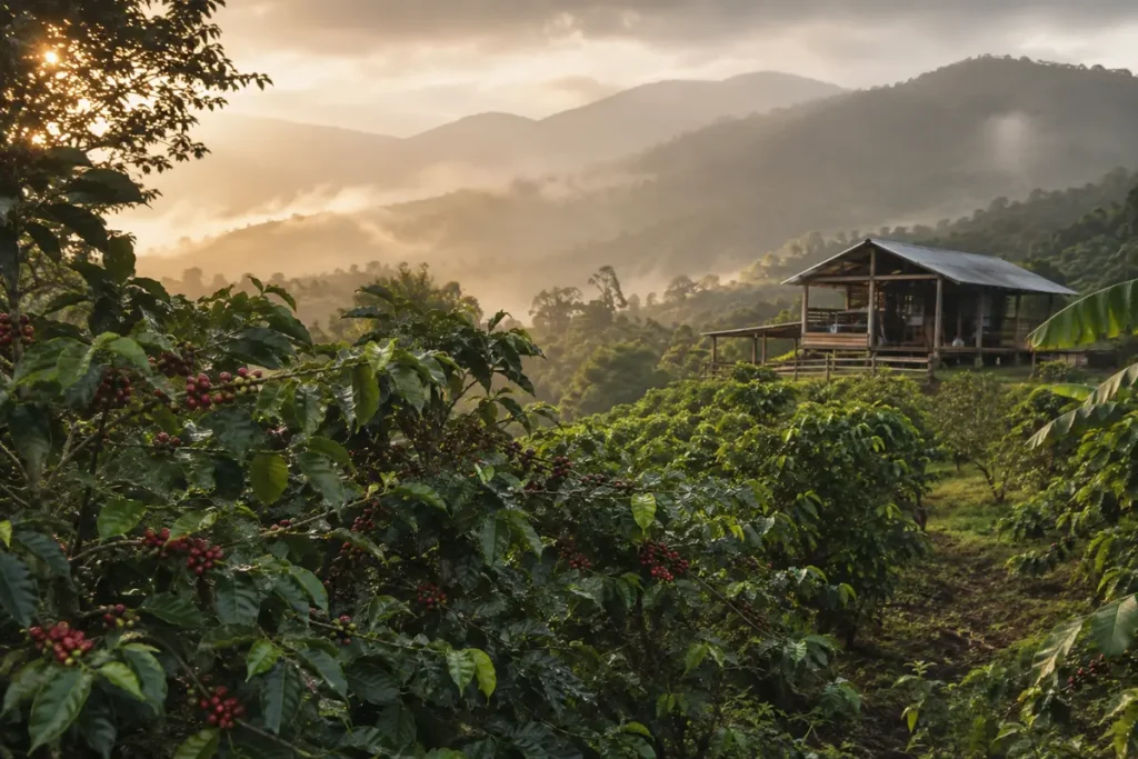 Illustrative editorial image inspired by the coffee region of Jayuya, Puerto Rico